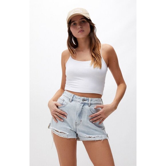 Pacsun Mom Shorts Blue Distressed Denim Fray Cutoff High Rise - Picture 1 of 16